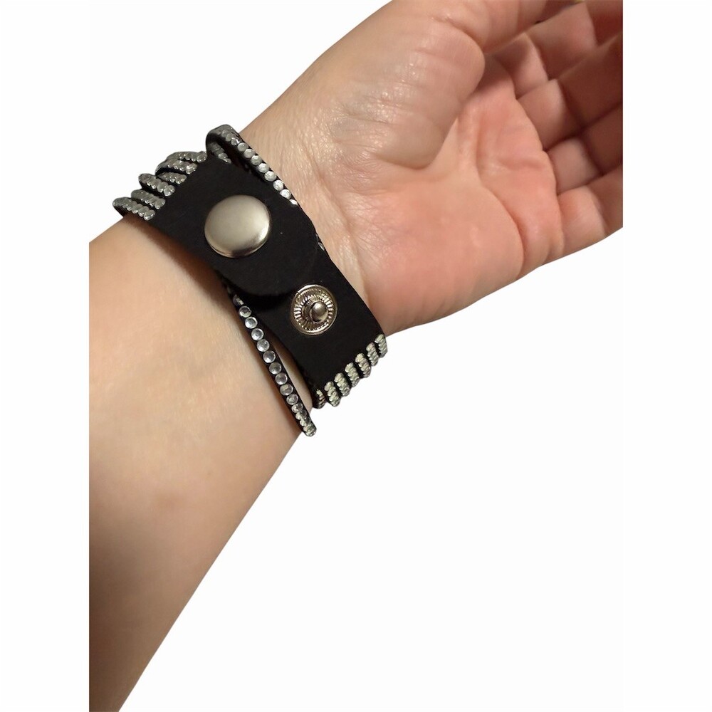 Sparkly Bracelet Black Multi-Row Rhinestone Wrap Cuff Adjustable Snap 90’s - Picture 12 of 12